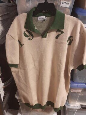 NEW TAG ! Oxknit Men Knit T Shirt 100% Cotton 1976 Ivory & Green Size 2XL